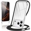 Coiwxmoi Cover per iPhone 18 Pro Max/iPhone 17 Pro Max con Cordino 6,9,Trasparente Custodia con Laccio Tracolla Corda Catena Cinghia,Ultra Morbido Silicone TPU Antiurto Case, Nero