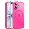Qasyfanc Magnetica Cover per iPhone 17, Rosa | Compatibile con MagSafe,con 2 Pezzi Vetro Temperato Pellicola, Cover Clear Slim Fit Antiurto Militare Antigiallo