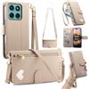 LIAOCY Portafoglio Custodia per Motorola Moto G57 Power, A Tracolla Flip Cover in Pelle PU con Motivo a Cuore【Fibbia Magnetica】, Anticaduta con Supporto, Khaki.