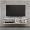 doporro Mobile Porta TV Sospeso 140 cm con 2 Ante per Soggiorno | Finitura Bianco Opaco + Marrone Chiaro, Installazione Sospesa a Parete, Struttura a 2 Ante, Madia Consolle per Salotto
