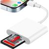 Luonanava Lettore di schede SD per iPhone iPad, Adattatore per Schede SD con Doppia Porta per SD e Micro SD, Adattatore Schede di Memoria Fotografica, Lettore Schede SD per iPhone 14/13/12/11/X/XS/XR/8/7