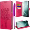 TTSWJBD Cover per Oppo A6 Pro 5G/4G e Vetro Temperato, Rosso | 3 Slot Schede, Supporto, Morbido TPU Antiurto Protezione, Pelle PU Antigraffi, Portafoglio, Magnetica Flip Case Custodia