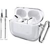 Fitudoos Cover per AirPods Pro 3,LED anteriore Visibile,Con portachiavi e kit di pulizia,Moschettone Portachiavi,Custodia Protettiva inTPU Compatibile con AirPods Pro 3.(Trasparente)