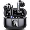Csasan Cuffie Bluetooth, Auricolari 5.3 con HiFi Stereo, Cuffie Wireless con Mic Chiamata ENC HD, Cuffiette Bluetooth con IPX7 Impermeabile, 40 Ore Senza Fili con Display LED, Nero