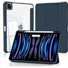 4UBonLife Custodia per iPad Pro 11 pollici 2022/2021/2020/2018 (4a/3a/2a/1a Generazione) con Portapenne, Cover Retro Rigido Chiaro Trasparente, Smart Case Antiurto Anti-Ingiallimento, Blu marino