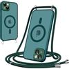Pnakqil Cover Magnetica con Cordino per iPhone 15 Plus, Compatibile con MagSafe, Sottile con Laccio Collana Tracolla Regolabile AntiGraffio Case con Collana-Verde