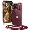 OLEPHY Cover con Cordino per iPhone iPhone 18 Pro Max e iPhone 17 Pro Max, | Trasparente Custodia con Regolabile e Rimovibile Collana, Antiurto AntiGraffio Case con Laccio Tracolla, Rosso vino