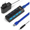 OFFCUP Hub USB Alimentato 4 Porte, USB 3.0 e 2.0, Interruttori Individuali | Con Spie LED, Ciabatta Multi Presa USB, Sdoppiatore USB, Plug & Play, per PC Laptop Stampante MacBook Mouse e Altro