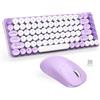 SOPPY Tastiera wireless e mouse combinata, tasti rotondi, tastiera retrò a 85 tasti, modalità Bluetooth/2,4 GHz, compatta ed ergonomica, compatibile con PC/desktop/laptop/Windows, layout USA, viola