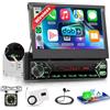 VECHTEL DAB/DAB+ Autoradio Carplay Android Auto Wireless con schermo da 7 pollici retrattile elettricamente,Radio FM 1 DIN con Bluetooth,Mirror Link 2 USB/Type-C/SD con telecamera posteriore