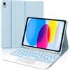 FOGARI Per iPad A16 11/10 Generazione 2025/2022 11/10.9 Pollici Cover Tastiera | Custodia Tastiera Bluetooth Rimovibile con Retroilluminazione 7 colori e Touchpad, Keyboard Wireless Portatile, Azzurro