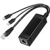 REVODATA Splitter PoE con Doppia Uscita Type-C, Uscita USB-C Totale max 5 V/4 A, IEEE 802.3af/at, 10/100Mbps, Plug and Play (PD3010)