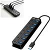 FinalCool Hub USB Multipresa a 7 Porte con Interruttore Separato e Spie LED | USB Sdoppiatore Multi Porta con Cavo da 30 cm, per PC, Laptop, Mouse Della Tastiera