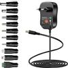 Zolt Adattatore Universale da AC DC 3V 4,5V 5V 6V 7,5V 9V 12V 2A Alimentatore Switching con Porta USB da 5V 2A e 10 Connettori DC