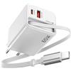 KAIMENGLONG Caricatore GaN USB-C 65 W, alimentatore a 3 porte con carica rapida, cavo di ricarica estensibile da 65 cm, caricatore per iPhone 17, 17 Air, 17 Pro Max, 16, 15 Plus, iPad, MacBook
