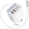 Abetcabe Caricatore USB C 5 in 1, PD 3.0, caricatore rapido con cavo di ricarica retrattile USB C da 70 cm, caricatore multiplo compatibile con iPhone 17/16/15, Galaxy S26/S25/24/A53, Google Pixel, LG