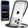 caslord Trasparente Cover con Cordino per iPhone 18 Pro/17 Pro | 1,6 m Regolabile | Antiurto | Anti-ingiallimento | Anti-Graffio | Nero
