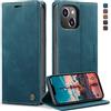 KZB Cover Libro per iPhone 14, Portafoglio Magnetica in Pelle | 2 Slot Carte, Pelle PU Premium, Kickstand, Flip Case, Antiurto Protezione, Wallet Custodia per iPhone 14, Blu verde