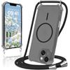 Niokfrci Magnetica Cover per iPhone 14/iPhone 13 con Cordino, Compatibile con MagSafe, Sottile Silicone TPU Custodia Antiurto Bumper Case con Corda Collana Tracolla Laccio per iPhone 14/13, Nero