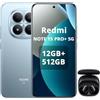 XIAOMI REDMI Note 15 Pro+ 5G Smartphone - 12+512 GB, 6.83 AMOLED Display, 1.5 K AMOLED Screen, Snapdragon 7s Gen 4, 200 MP, Camera, blu ghiacciaio, incluso Smart Earphone