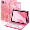 FUWANG Custodia per iPad A16 con tastiera, tastiera Bluetooth rimovibile | Illuminazione a 7 colori, 3 angoli di visualizzazione, effetto marmo, QWERTZ, custodia con tastiera per iPad 11./10
