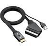 eSynic Convertitore SCART a HDMI 1080P con Cavo Integrato 1.5m - Adattatore Video Audio per TV e Monitor, Supporta 3D, Switch 4:3/16:9, Compatibile con Wii PS1 PS2 N64 Xbox Lettori DVD VCR