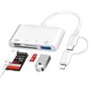 Clomnpe Lettore Schede SD per iPhone, Lettore di Schede SD USB C, Adattatore per schede Fotocamere Lightning MicroSD card reader con doppio slot per schede SD/TF, per iPhone 15/14/13/12, Plug and Play