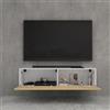 doporro Mobile Porta TV Sospeso 120 cm con 2 Ante per Soggiorno | Finitura Bianco Opaco + Marrone Chiaro, Installazione Sospesa a Parete, Struttura a 2 Ante, Madia Consolle per Salotto
