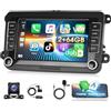 Motorsi 2 Din Autoradio per VW Golf 5 6 Polo Seat Android 15 Stereo Radio 7'' 2+64G IOS Carplay per Passat Skoda Caddy Android Auto Radio con GPS Bluetooth FM/RDS, AHD Telecamera di Backup Microfono