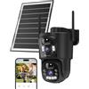 Ctronics Doppio Obiettivo Telecamera Wi-Fi Esterno Senza Fili, 2.4/5GHz WiFi Videocamera con Pannello Solare 8W, 10400mAh Batteria, Doppio PIR, Visione Notturna A Colori, 128GB TF/Cloud/PC, IP66