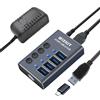 WLXKJY Hub USB 3.0 in alluminio, hub USB attivo - 4 porte USB 3.0 SuperSpeed, interruttori individuali e alimentatore da 36 W (12 V/3 A) per MacBook/MacBook Air/MacBook PRO