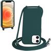 FERLAN Custodia per iPhone 12 Mini Cover con Cordino,Verde | Custodia con Laccio Collana Tracolla Regolabile Sottile Silicone Morbido TPU Bumper Antiurto AntiGraffio Protettiva Case