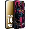 CUSTOMIZZA - Custodia cover nera morbida in tpu compatibile per Realme 14 PRO animali cyberpunk dobermann cane street dog fucsia blu