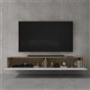 doporro Mobile Porta TV Sospeso 200 cm con 2 Ante per Soggiorno | Finitura Bianco Opaco + Marrone Chiaro, Installazione Sospesa a Parete, Struttura a 2 Ante, Madia Consolle per Salotto