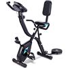 Profun - Cyclette pieghevole da fitness, 10 livelli di resistenza magnetica e sedile ampio e confortevole, bicicletta per esercizio da interni, supporto per tablet e monitor digitale
