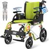 VOCIC U12 Sedia a Rotelle Pieghevole Ergonomica Regolabile | Carrozzina per disabili 13KG fino a 136KG,maniglie e braccioli regolabili,doppio freno,30CM ruote,alluminio stretta|Verde