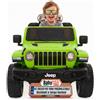 BabyCar Jeep Elettrica Per Bambini | Auto con Sedili in Pelle, Porte Apribili, MP3/USB/Micro SD | Macchina Elettrica per Bambini 12V con 2 Motori 35W | Licenza Ufficiale Jeep | Verde Occhiali-Targa