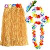 FEPITO 1 Set Hawaiian Grass Hula Gonna con fiore Leis Collana fascia bracciali Dress Costume Set per Donna Luau Hawaiian Gonna Party Bomboniere