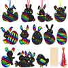 MELLIEX 36 Pezzi Pasqua Scratch Art Scratch Carta per Bambini Pasqua Multicolore Arcobaleno Uovo Coniglio di Pasqua Scratch Pad Artigianato Scratchboard Scratch Art Decorazioni Fai da Te per Bambini