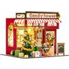 FEIMUOSI Negozio Caramelle Casetta Miniatura Book Nook Puzzle 3D Legno | Kit Fai da Te casa bambole per adulti - mini casetta Booknook - Regali per famiglia & amici
