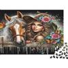 ISVMBMYGRWOw Puzzle Cavallo e Fiori 1000 Pezzi Puzzle per Adulti 38x26cm/1000pcs