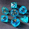BESCON DICE Set di 7 dadi poliedrici sfaccettati in cristallo, per DND, giochi da tavolo e collezionisti, confezione in scatola di latta, effetto pietra preziosa (acquamarina)