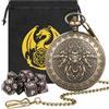 DND NURD Grande set di dadi D&D, 7 dadi poliedrici in acrilico D&D, con custodia da orologio da tasca a forma di drago a tre teste in stile steampunk, adatto per giochi di ruolo da tavolo, Pathfinder