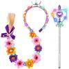 DIELOVEHUA 2 Pezzi Accessori Principessa, Accessori per Vestire Principessa, con Parrucca Rapunzel Bambina e Bacchetta Principessas, Tutte Sono Dotate Luci LED, per Carnival Natalizie Halloween Compleanno