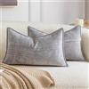 Madizz 2 Pezzi Copricuscini Decorativi a Righe, Vintage Boho, Soffici in Chenille, Lussuose Federe per Divano, Soggiorno o Camera da Letto Grigio Chiaro 30x50 cm
