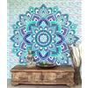 GURU SHOP Guru-Shop Copriletto Indiano Appeso al Muro in Stile Boho, Stampa Mandala - Verde Smeraldo/Blu, Cotone, 230x210 cm, Asciugamani da Parete