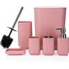 JOTOM Set di 6 accessori da bagno in plastica di lusso con pattumiera, scopino per WC, porta spazzolino, bicchiere, portasapone e dispenser di sapone (rosa)