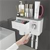 iHave Porta Spazzolino Elettrico da Muro con Dispenser Dentifricio e 2 Bicchieri - Design Bianco Classico per l'Arredo del Bagno, Organizer Bagno Tutto-in-Uno per Spazzolini e Accessori