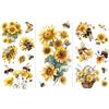 Peacoblue Trasferibili a Strofinamento per Artigianato 3Pcs Api e girasoli 15cmx30cm, UV DTF Trasferimento impermeabile per cassettiera Dresser Vetro Porcellana Legno Plastica