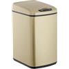Relaxdays Cestino dei Rifiuti con Sensore, Automatico 12 L, Cesto Rettangolare con Coperchio & Secchio Interno, Dorato